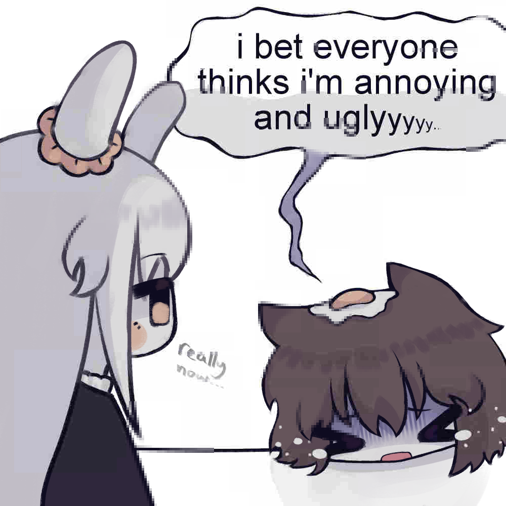 Soup lays his head on a table as he sulks, tears flying off his face. He says I bet everyone thinks I'm annoying and ugly. Spinach stands on the other side of the table with an unamused expression. Really now, she thinks to herself.